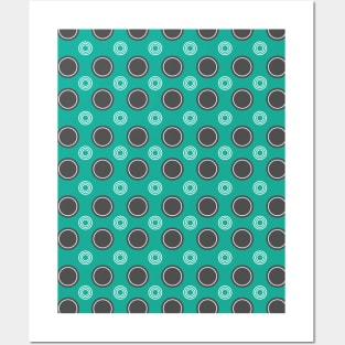 Gray and Turquoise Circle Seamless Pattern 005#001 Posters and Art